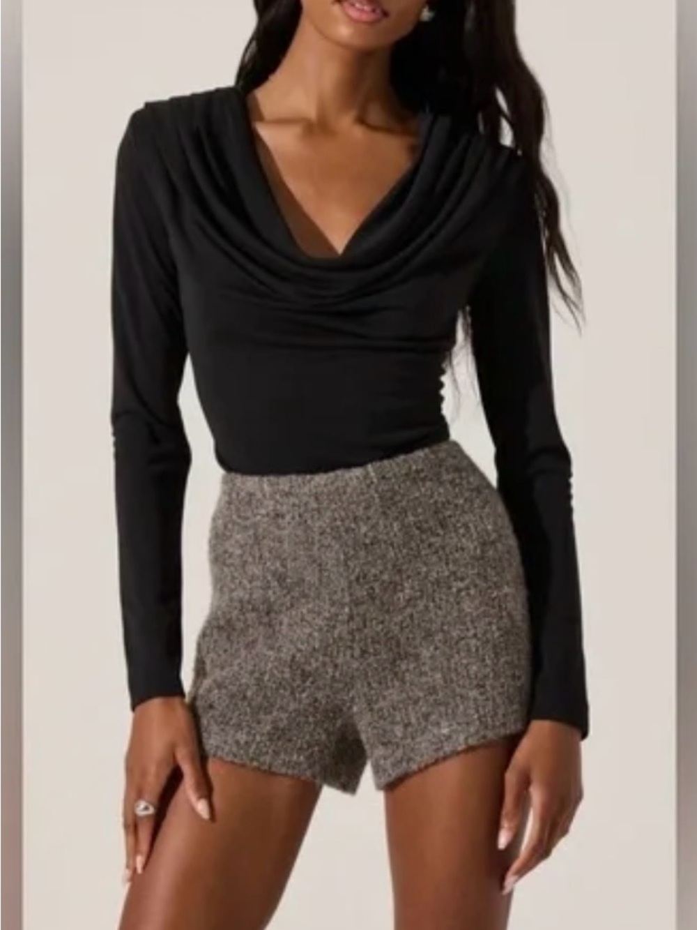 Astr Black Long Sleeve Top with Drape Neck